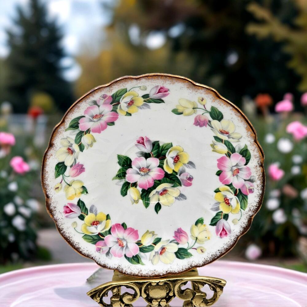 Vintage Royal Stafford Syringa Floral Saucer Bone China Gold Gilt Rim England